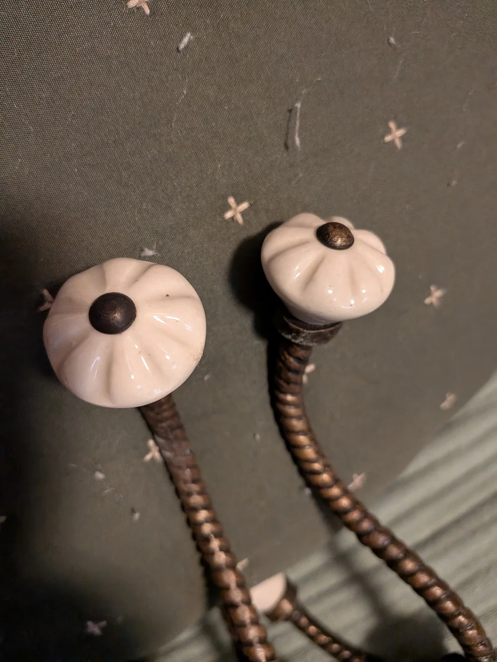 Double Porcelain Knob Wall Hook in White and Bronze
